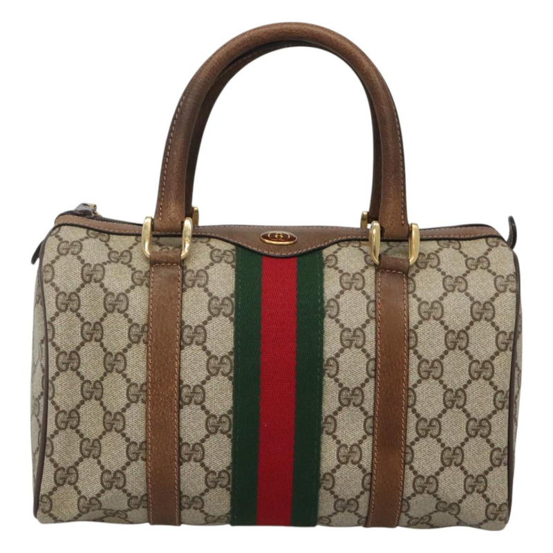 GUCCI GG Supreme Web Sherry Line Boston Bag PVC Red Green beige Auth 120065