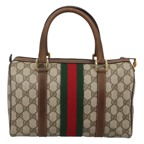 GUCCI GG Supreme Web Sherry Line Boston Bag PVC Red Green beige Auth 120065