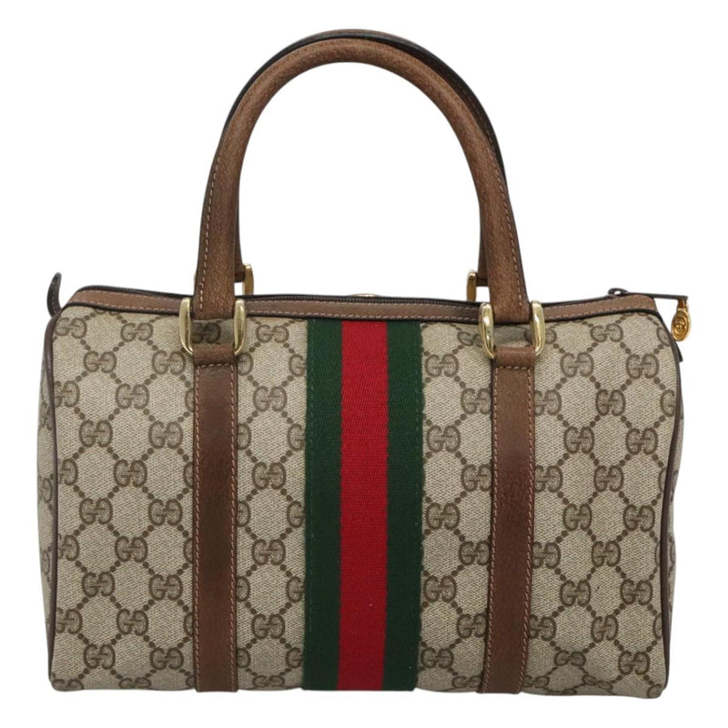GUCCI GG Supreme Web Sherry Line Boston Bag PVC Red Green beige Auth 120065