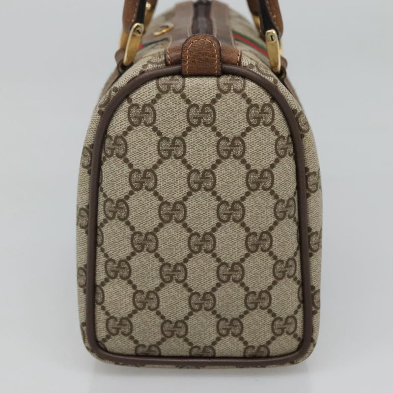 GUCCI GG Supreme Web Sherry Line Boston Bag PVC Red Green beige Auth 120065