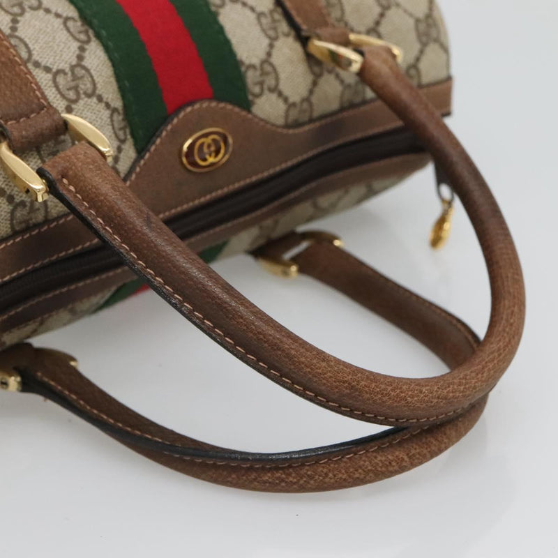 GUCCI GG Supreme Web Sherry Line Boston Bag PVC Red Green beige Auth 120065