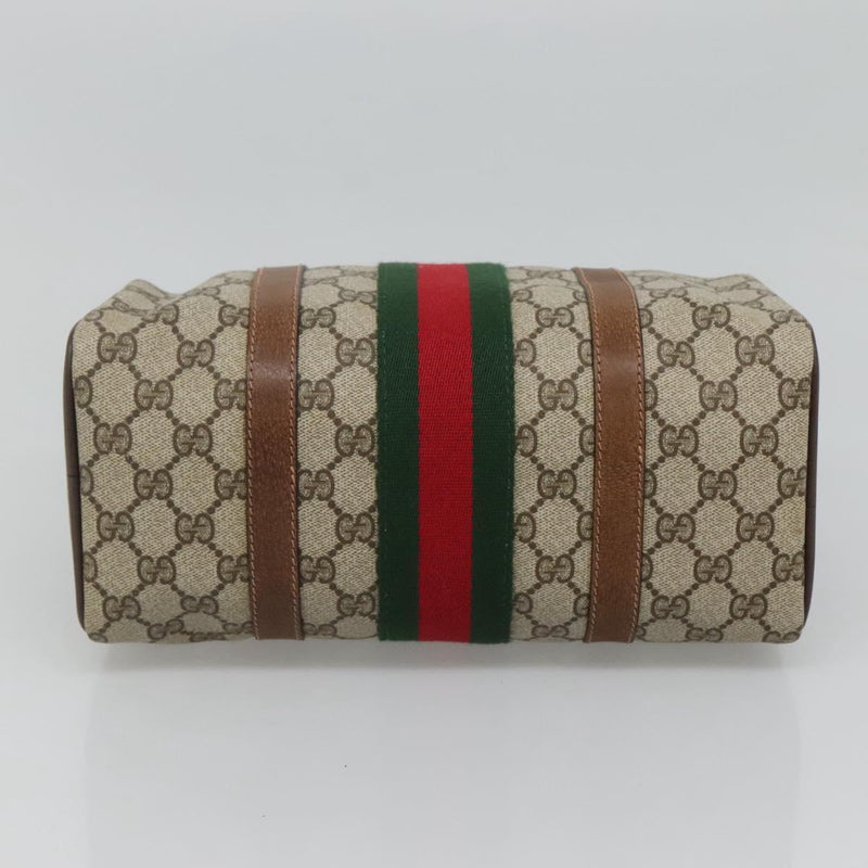 GUCCI GG Supreme Web Sherry Line Boston Bag PVC Red Green beige Auth 120065