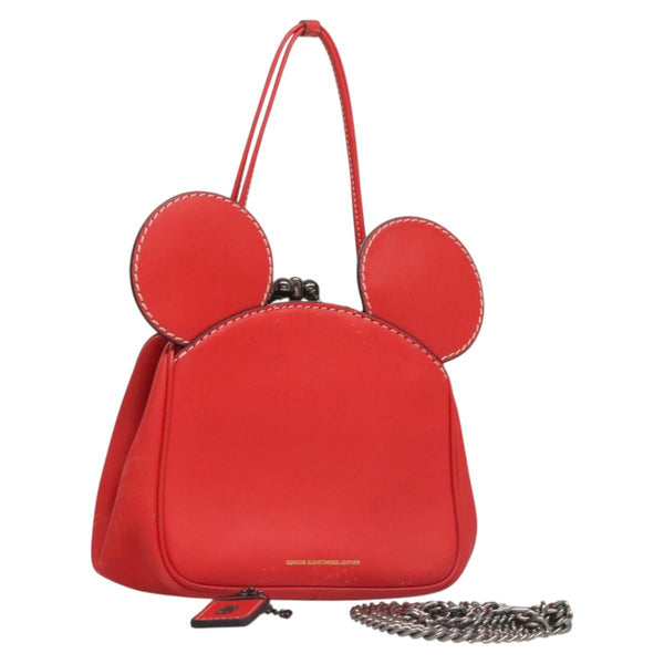 Coach Disney Collaboration Hand Bag Leather Red Auth 120076