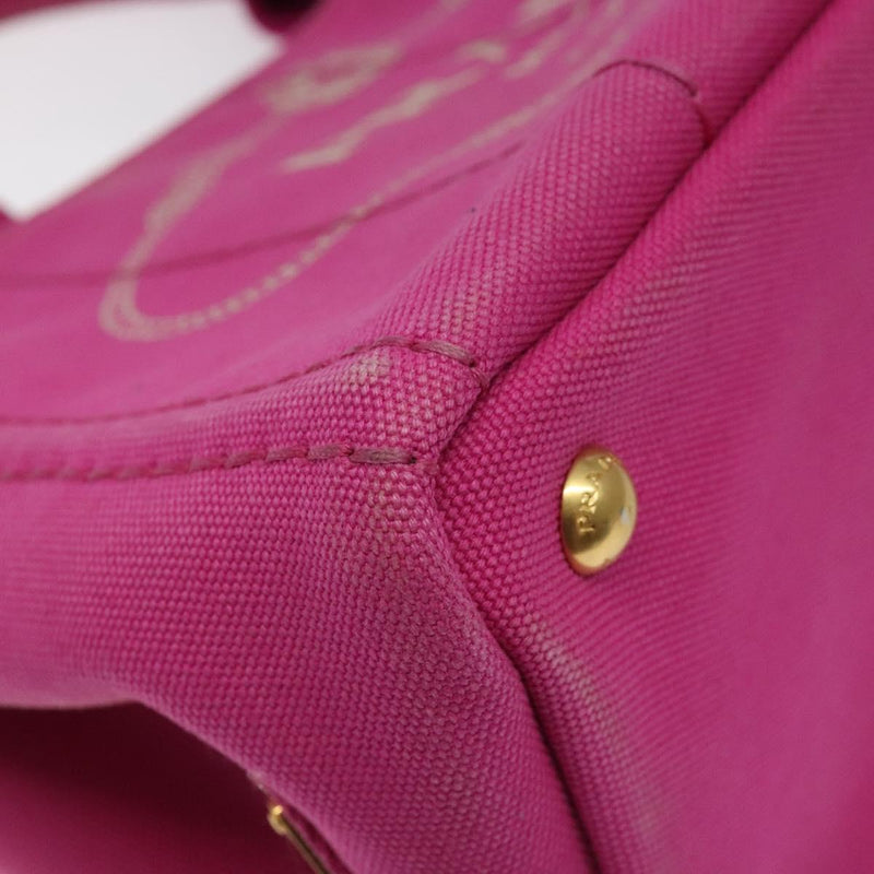 PRADA Canapa PM Hand Bag Canvas 2way Pink Gold Auth 120078