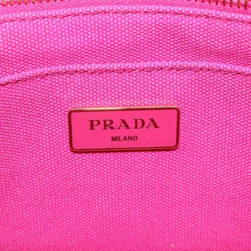 PRADA Canapa PM Hand Bag Canvas 2way Pink Gold Auth 120078