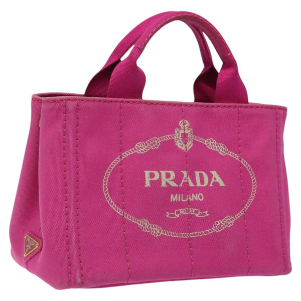 PRADA Canapa PM Hand Bag Canvas 2way Pink Gold Auth 120078