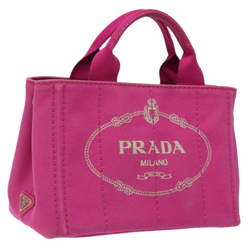 PRADA Canapa PM Hand Bag Canvas 2way Pink Gold Auth 120078