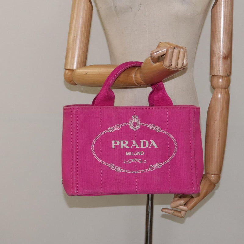PRADA Canapa PM Hand Bag Canvas 2way Pink Gold Auth 120078