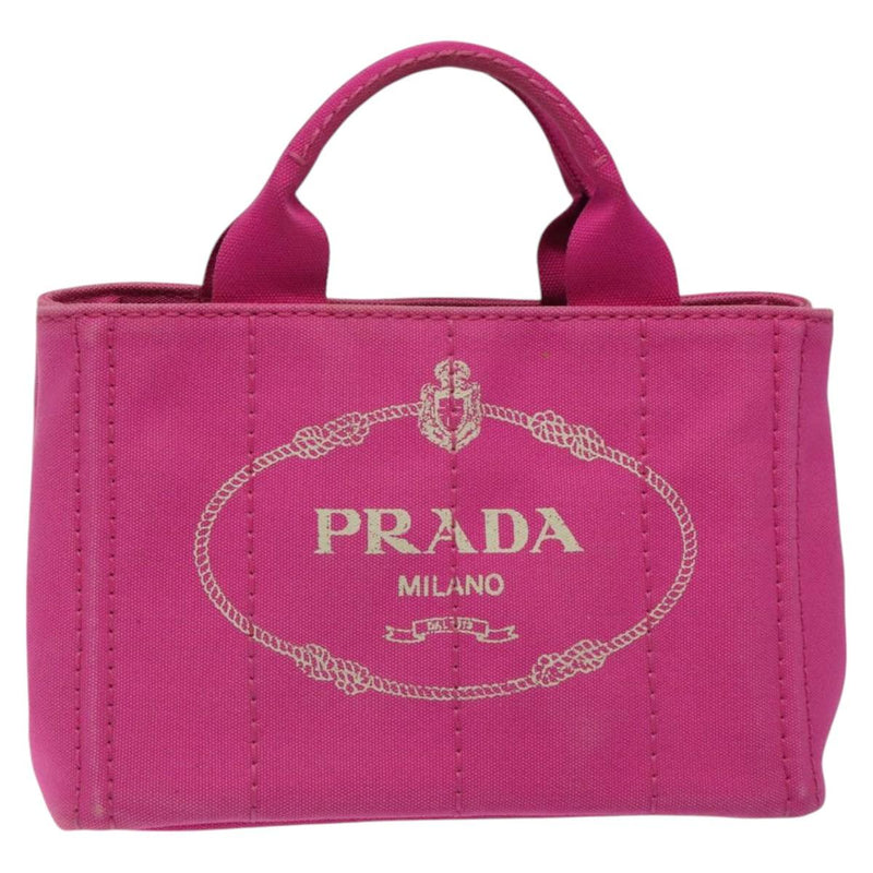 PRADA Canapa PM Hand Bag Canvas 2way Pink Gold Auth 120078