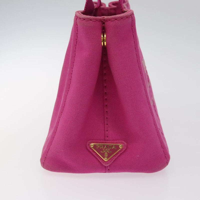 PRADA Canapa PM Hand Bag Canvas 2way Pink Gold Auth 120078