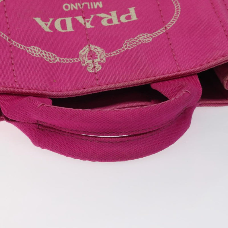 PRADA Canapa PM Hand Bag Canvas 2way Pink Gold Auth 120078