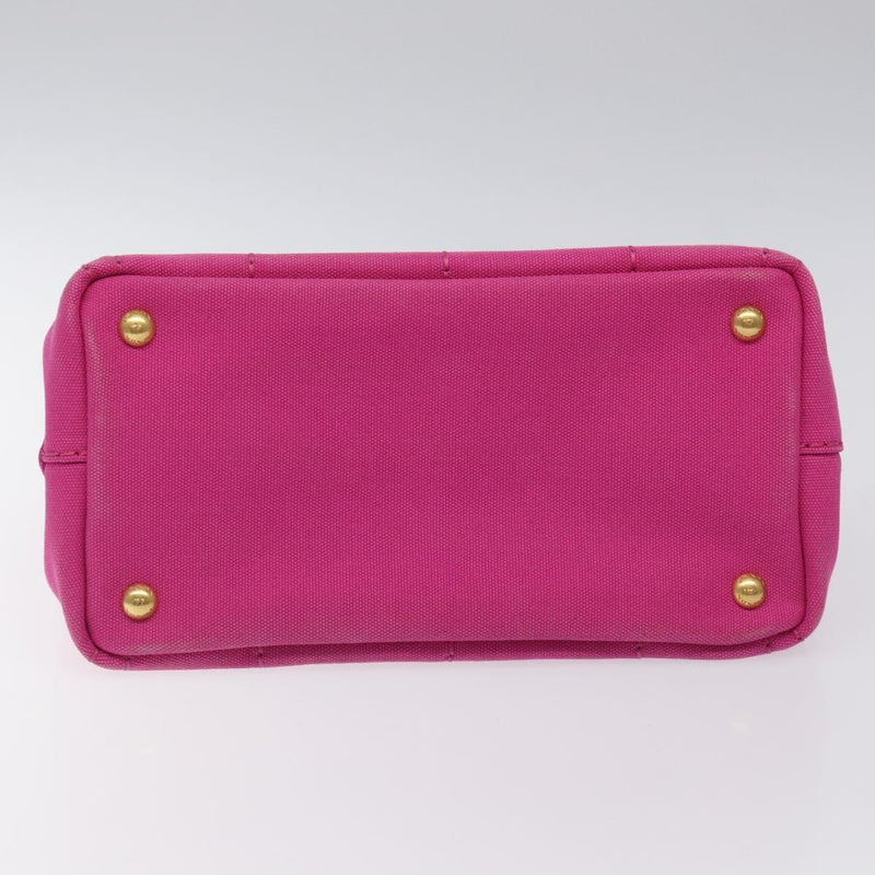 PRADA Canapa PM Hand Bag Canvas 2way Pink Gold Auth 120078