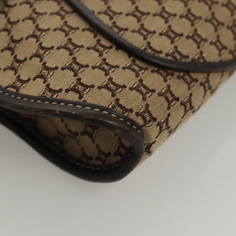 CELINE Macadam Canvas Shoulder Bag Beige Gold Auth 120107