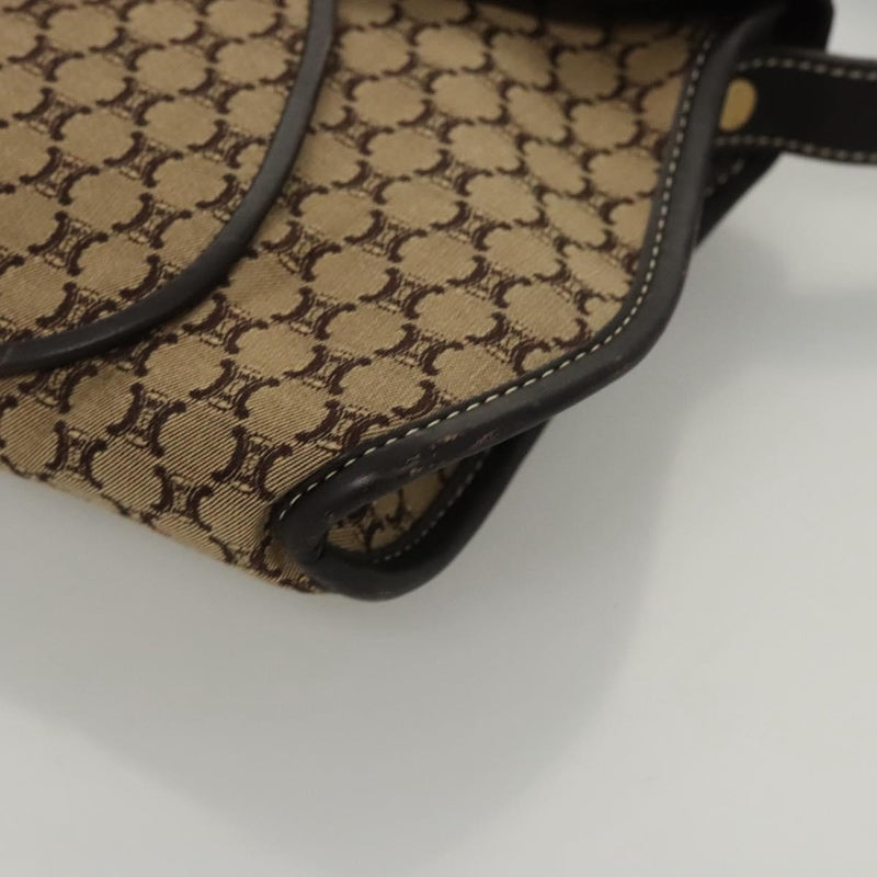 CELINE Macadam Canvas Shoulder Bag Beige Gold Auth 120107