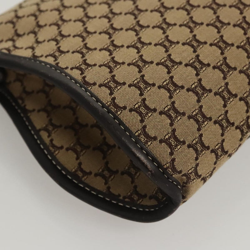 CELINE Macadam Canvas Shoulder Bag Beige Gold Auth 120107