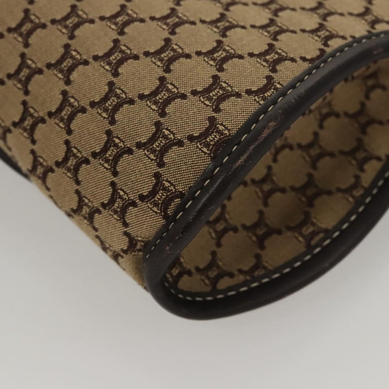 CELINE Macadam Canvas Shoulder Bag Beige Gold Auth 120107