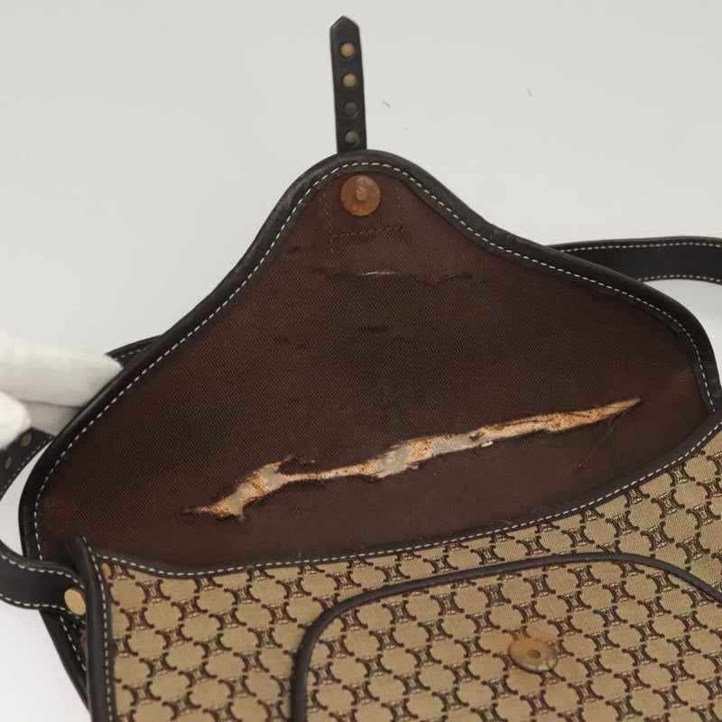 CELINE Macadam Canvas Shoulder Bag Beige Gold Auth 120107