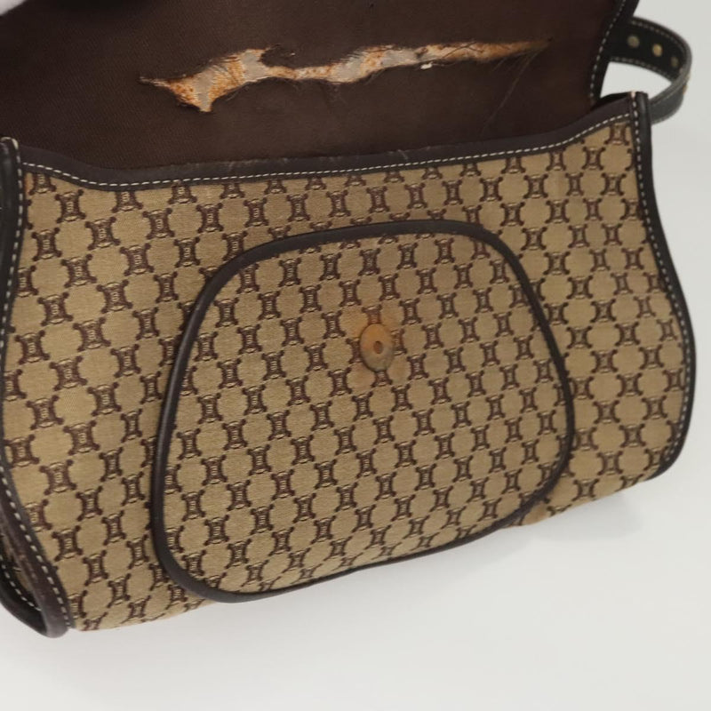 CELINE Macadam Canvas Shoulder Bag Beige Gold Auth 120107
