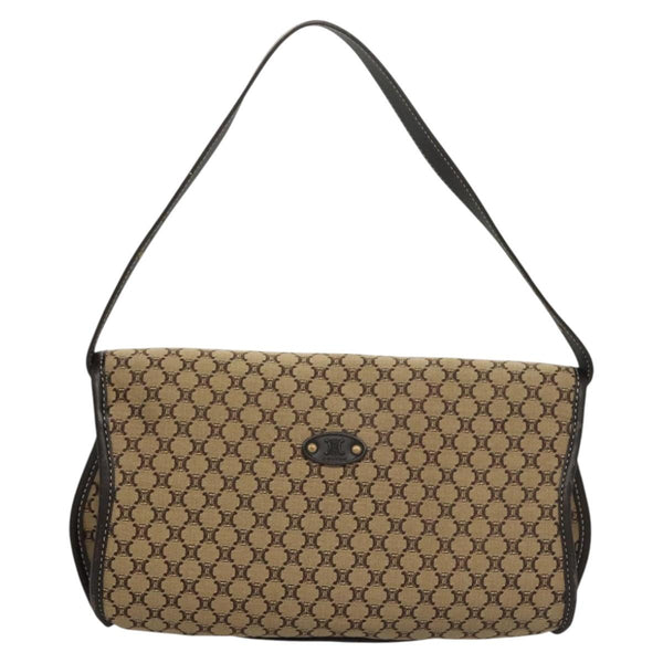 CELINE Macadam Canvas Shoulder Bag Beige Gold Auth 120107