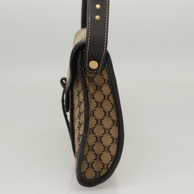 CELINE Macadam Canvas Shoulder Bag Beige Gold Auth 120107