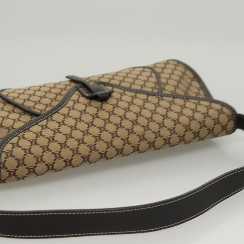 CELINE Macadam Canvas Shoulder Bag Beige Gold Auth 120107