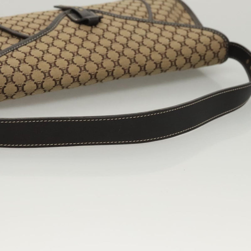 CELINE Macadam Canvas Shoulder Bag Beige Gold Auth 120107