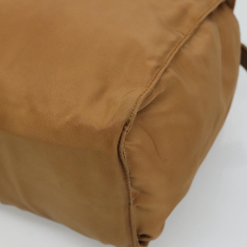 PRADA Hand Bag Nylon Brown Gold Auth 120116