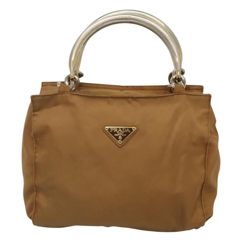 PRADA Hand Bag Nylon Brown Gold Auth 120116