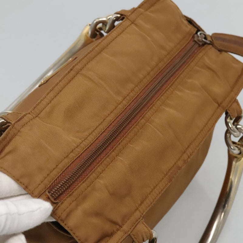PRADA Hand Bag Nylon Brown Gold Auth 120116