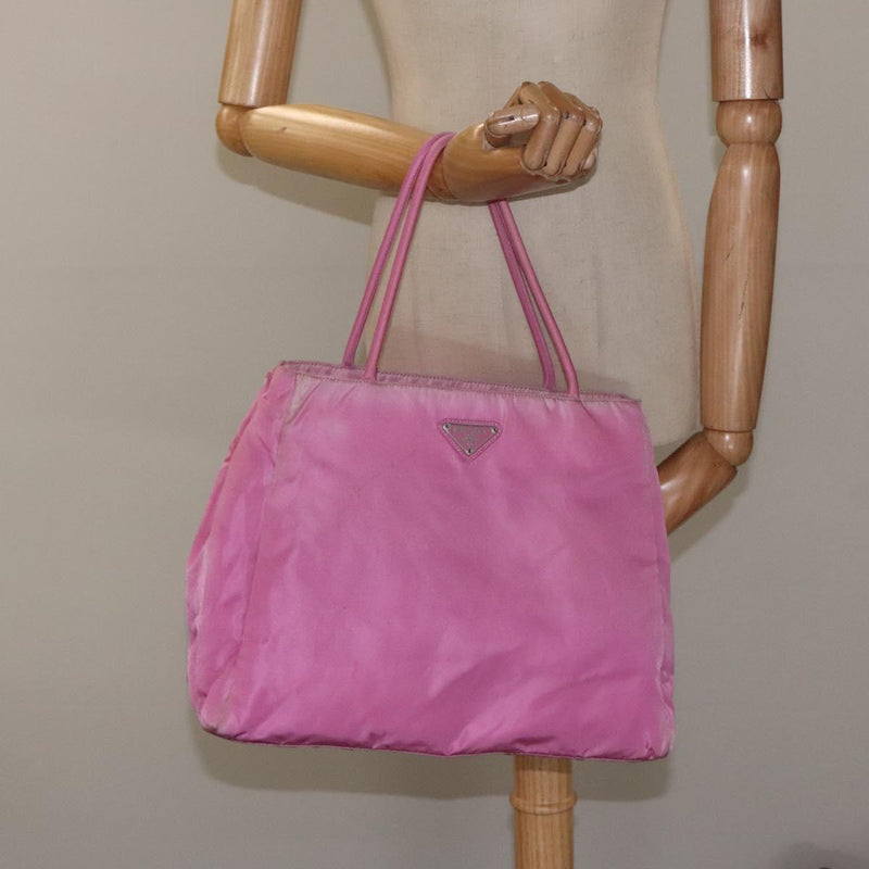 PRADA Hand Bag Nylon Pink Silver Auth 120133