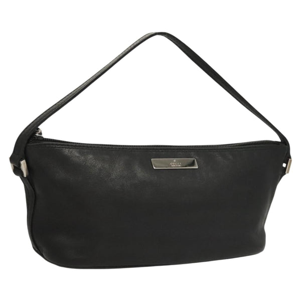 GUCCI Accessory Pouch Leather Black Silver 039 1103 Auth 120134