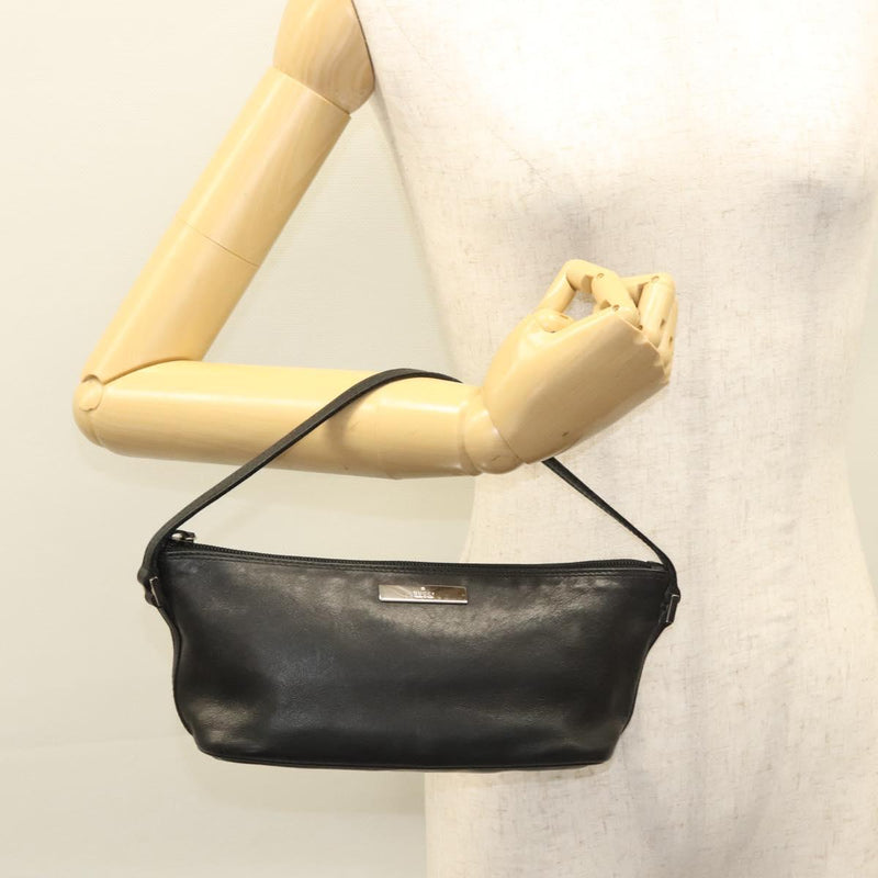 GUCCI Accessory Pouch Leather Black Silver 039 1103 Auth 120134