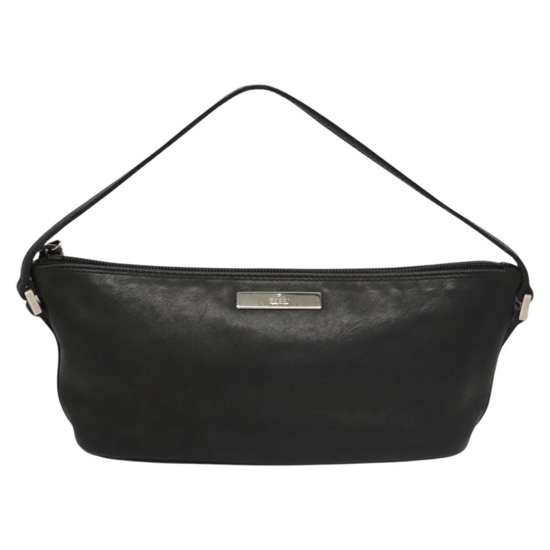 GUCCI Accessory Pouch Leather Black Silver 039 1103 Auth 120134