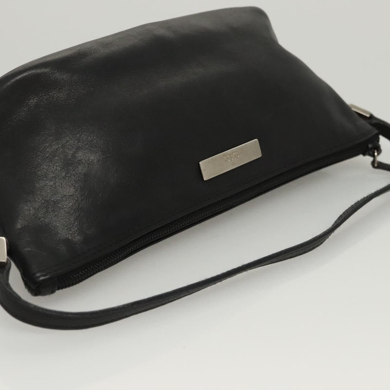 GUCCI Accessory Pouch Leather Black Silver 039 1103 Auth 120134