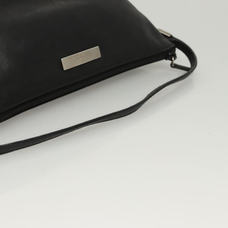 GUCCI Accessory Pouch Leather Black Silver 039 1103 Auth 120134