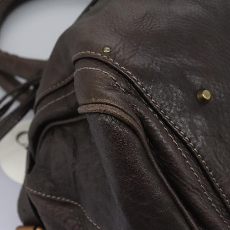 Chloe Paddington Shoulder Bag Leather Brown Gold Silver Auth 120155