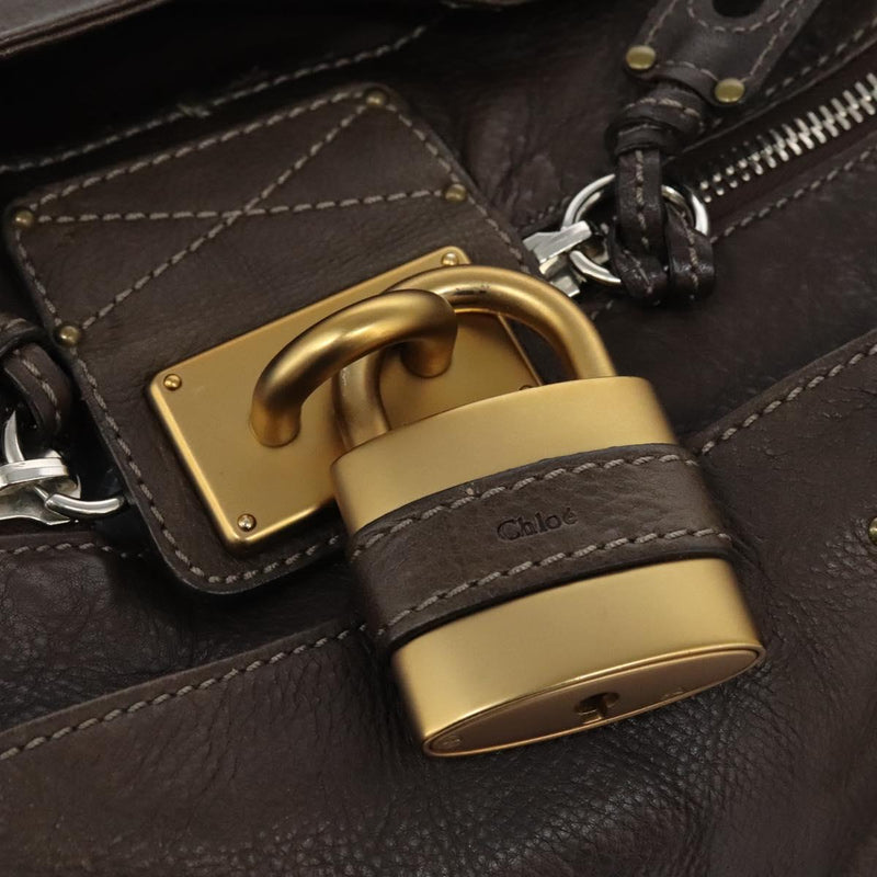 Chloe Paddington Shoulder Bag Leather Brown Gold Silver Auth 120155