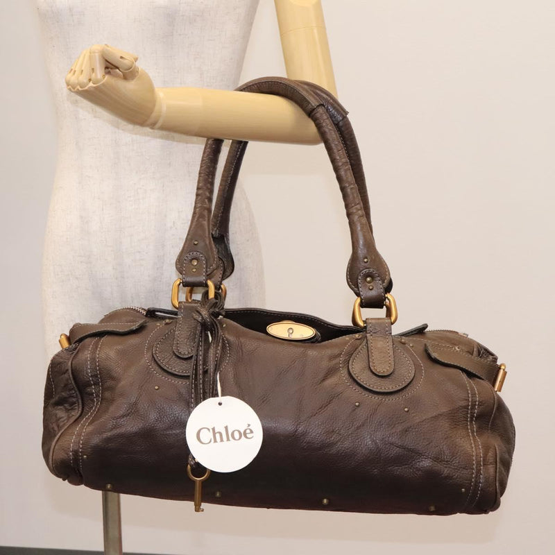 Chloe Paddington Shoulder Bag Leather Brown Gold Silver Auth 120155