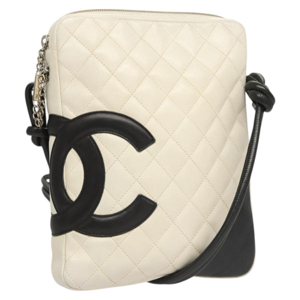 CHANEL COCO Mark Matelasse Cambon Line Shoulder Bag Leather White CC Auth 120188