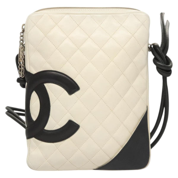 CHANEL COCO Mark Matelasse Cambon Line Shoulder Bag Leather White CC Auth 120188