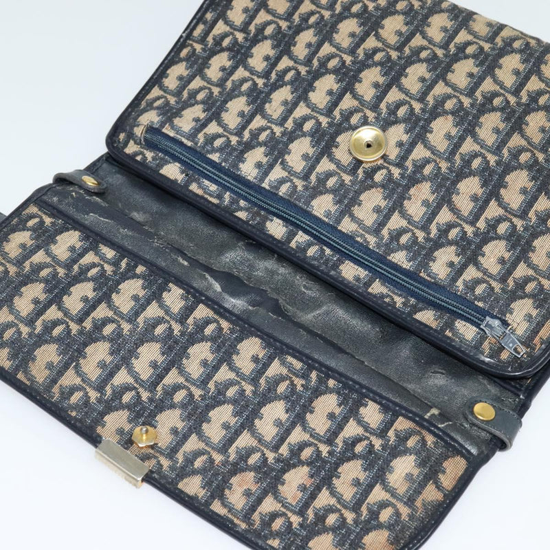 Christian Dior Trotter Canvas Shoulder Bag Navy Gold Auth 120192