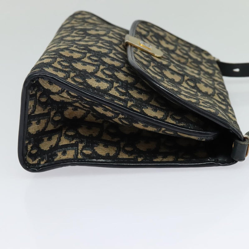 Christian Dior Trotter Canvas Shoulder Bag Navy Gold Auth 120192