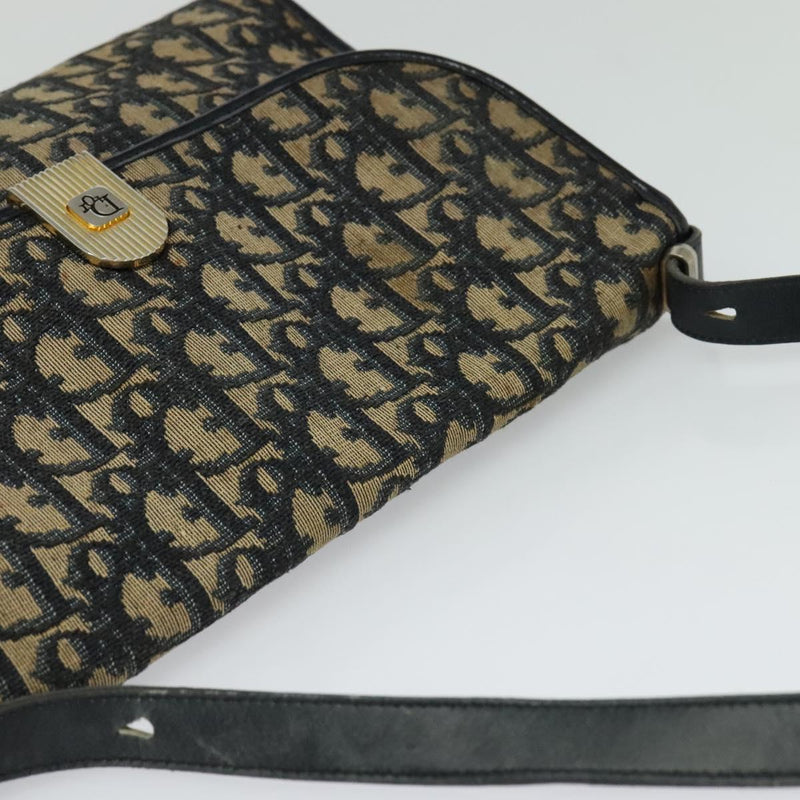 Christian Dior Trotter Canvas Shoulder Bag Navy Gold Auth 120192