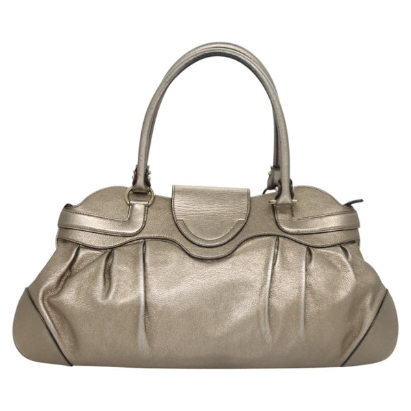 Salvatore Ferragamo Gancini Hand Bag Leather Champagne Gold Auth 120196