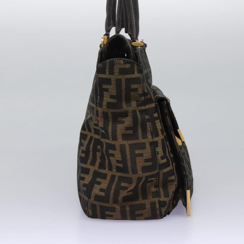 FENDI Zucca Canvas Hand Bag 2way Black Brown Auth 120380