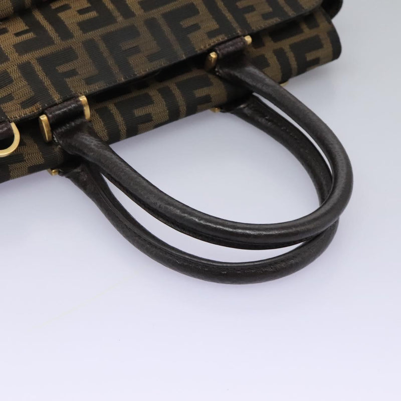 FENDI Zucca Canvas Hand Bag 2way Black Brown Auth 120380
