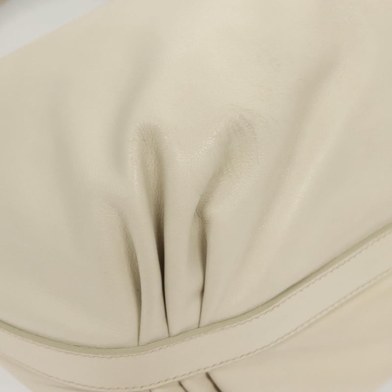 PRADA Shoulder Bag Leather White Silver Auth 120385