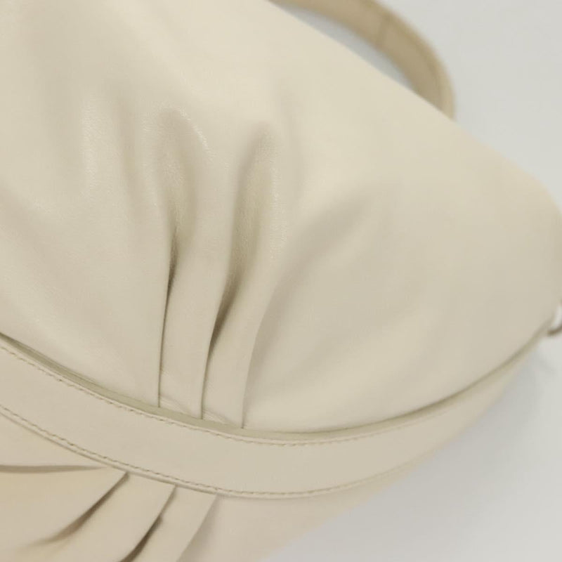 PRADA Shoulder Bag Leather White Silver Auth 120385