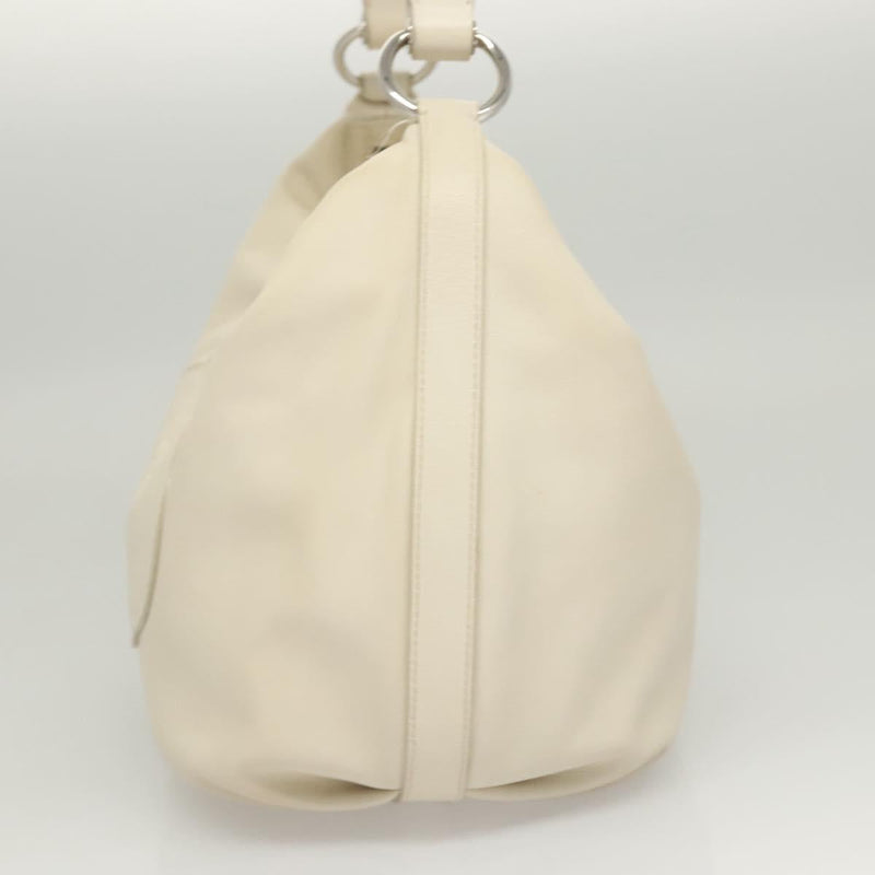 PRADA Shoulder Bag Leather White Silver Auth 120385