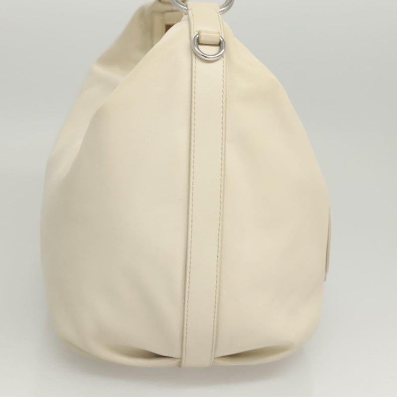 PRADA Shoulder Bag Leather White Silver Auth 120385